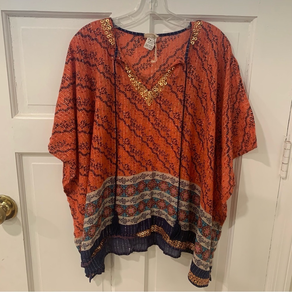 Natural Life Women’s‎ Sequined Tasseled Cotton LOVE Poncho Bohemian One Size